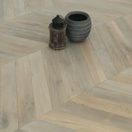 Engineered Chevron Smoked Stained Brushed White Oiled
