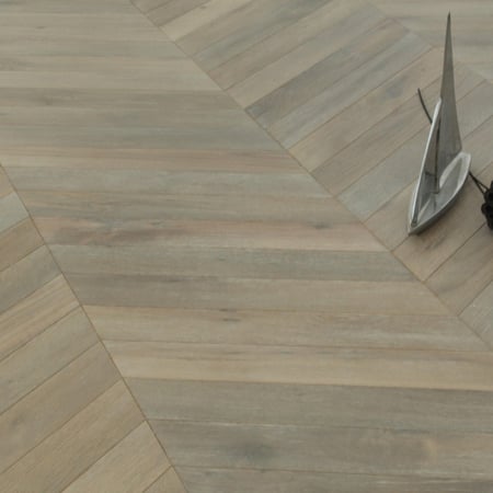 Engineered Chevron Smoked Stained Brushed White Oiled