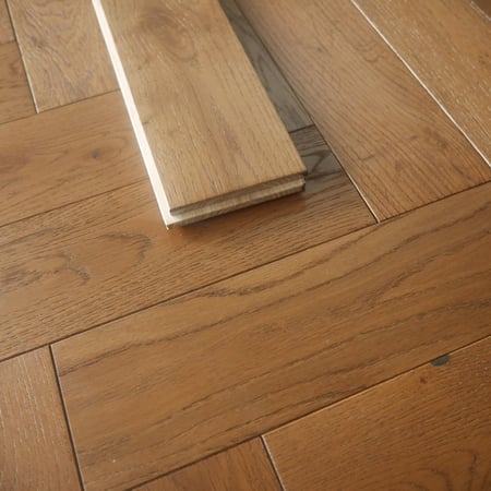 Solid Oak Herringbone Golden Smoke Brushed UV Oiled Wood Flooring
