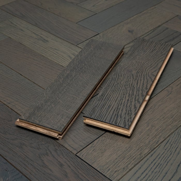 Engineered Herringbone Graphite Grey Brushed Lacquered