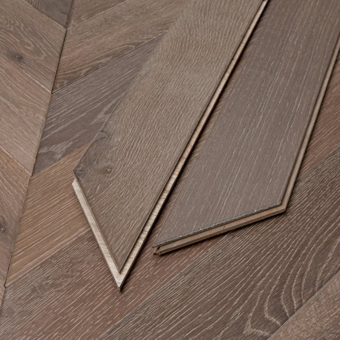 Grey Smoked Brushed & Oiled Chevron Engineered Wood Flooring