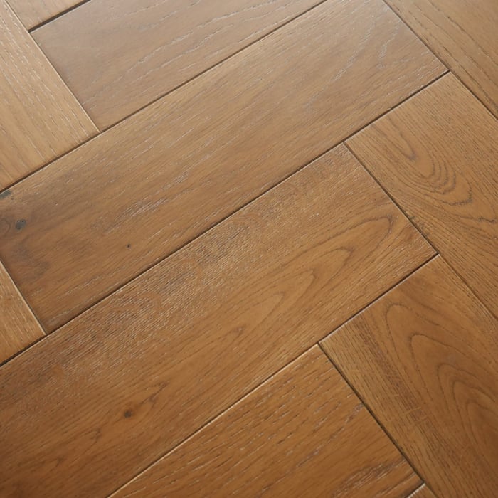 Solid Oak Herringbone Golden Smoke Brushed UV Oiled Wood Flooring
