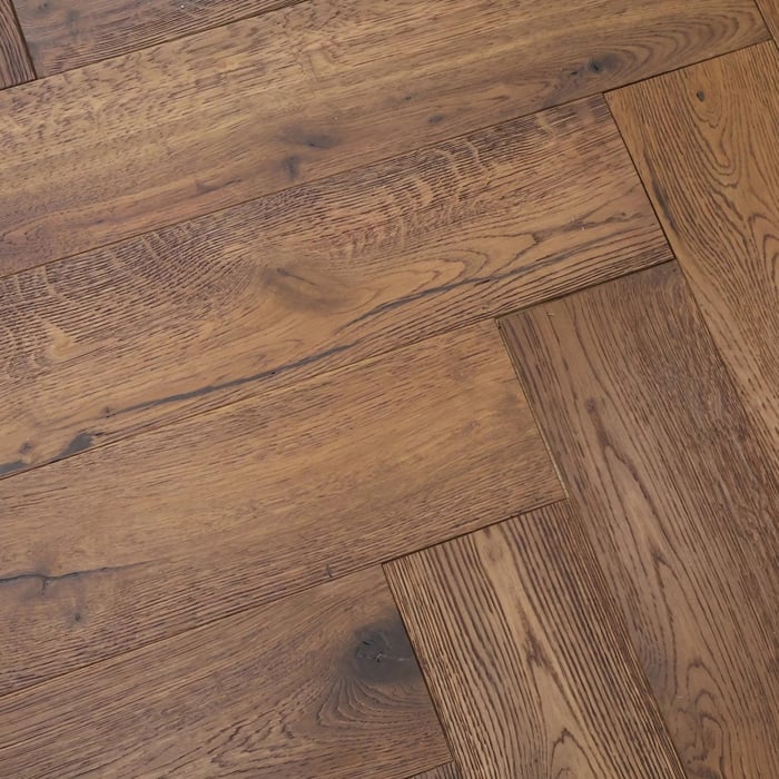 Engineered Herringbone Antique Brown Brushed Uv Oiled