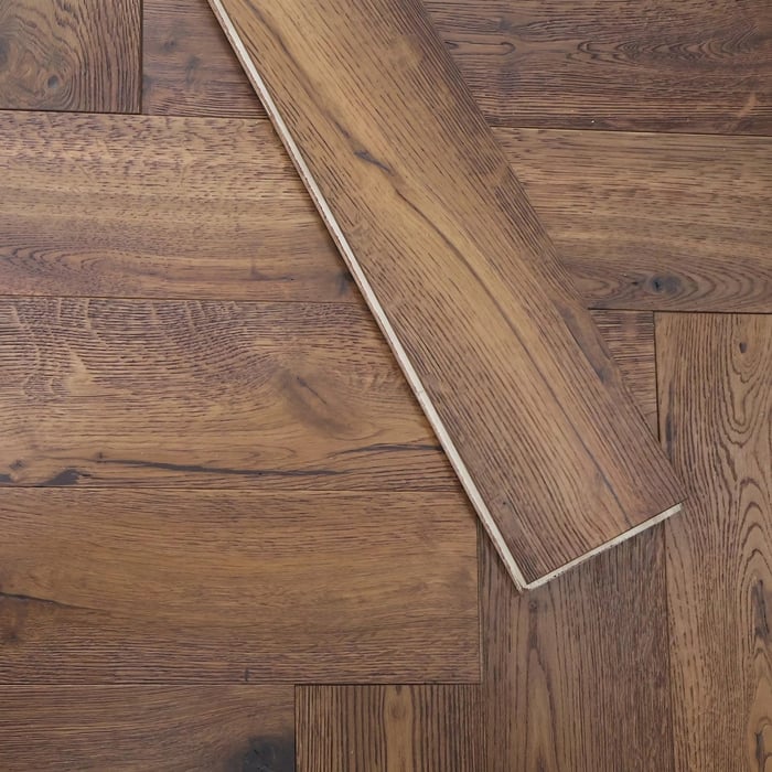 Engineered Herringbone Antique Brown Brushed Uv Oiled